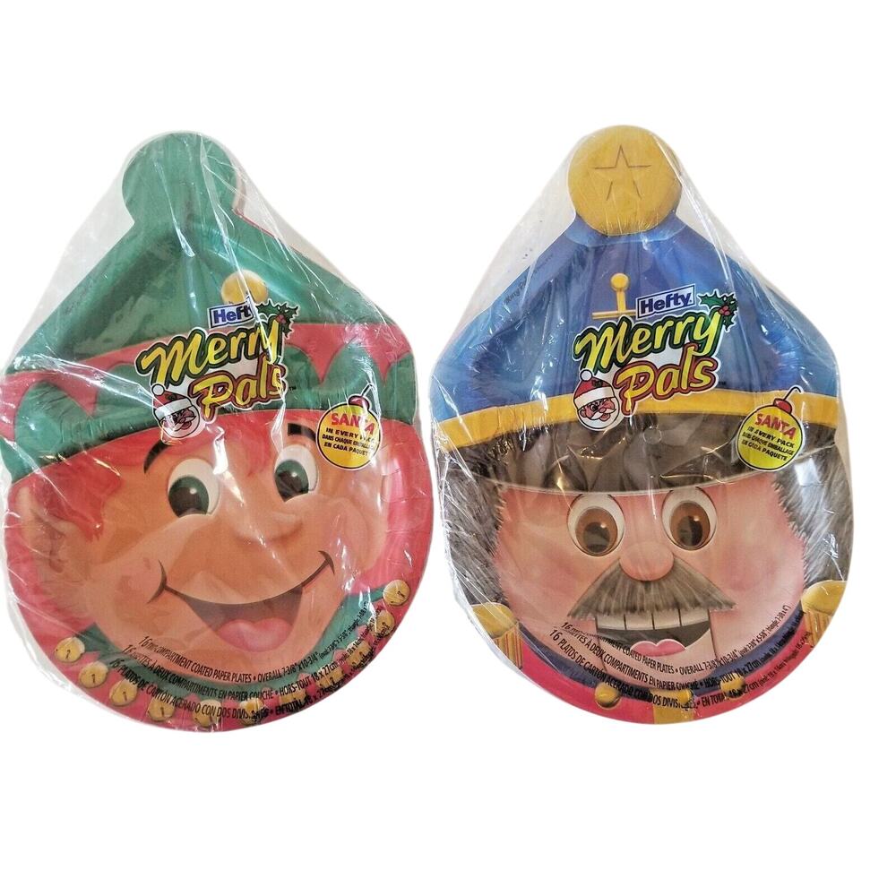 Hefty Merry Pals Paper Plates Assorted Santa Elf, Nutcracker Vintage 2 Packages